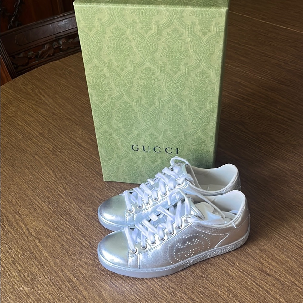 Gucci Ace Metallic Silver Sneakers